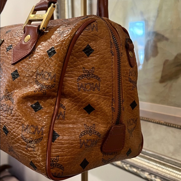 MCM Vintage Cognac Leather Satchel Boston Bag with COA - German - EUC - Picture 4 of 17